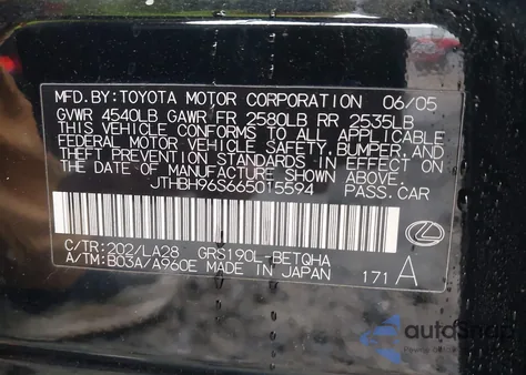 2006 Lexus Gs 300 z USA, uszkodzony, nr VIN JTHBH96S665015594